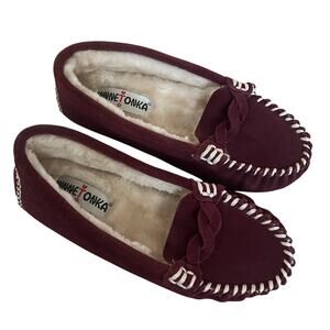Minnetonka 'Brittany' Women's 6 Burgundy Venetian Suede Leather Braided Slipper